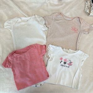Carters set of four onesie bodysuits baby girl 9 months pink flower butterfly